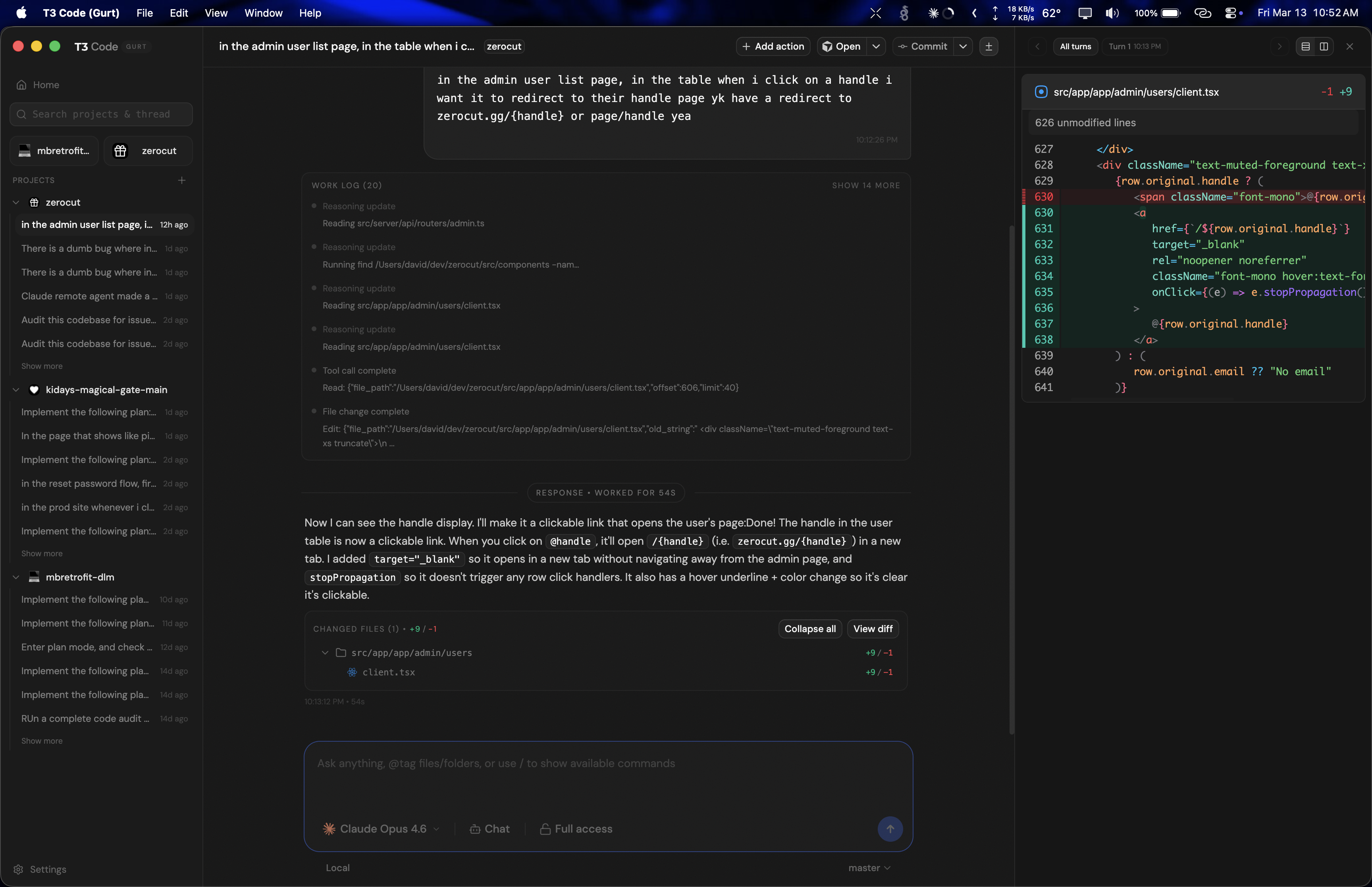 Conversation with diff viewer